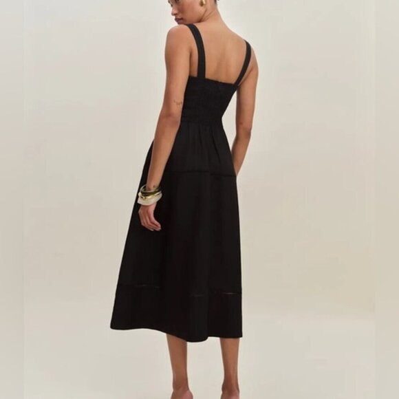 NEW Reformation Everett Sleeveless Linen Embroidered Midi Dress | US 4 UK 8 - Picture 3 of 13